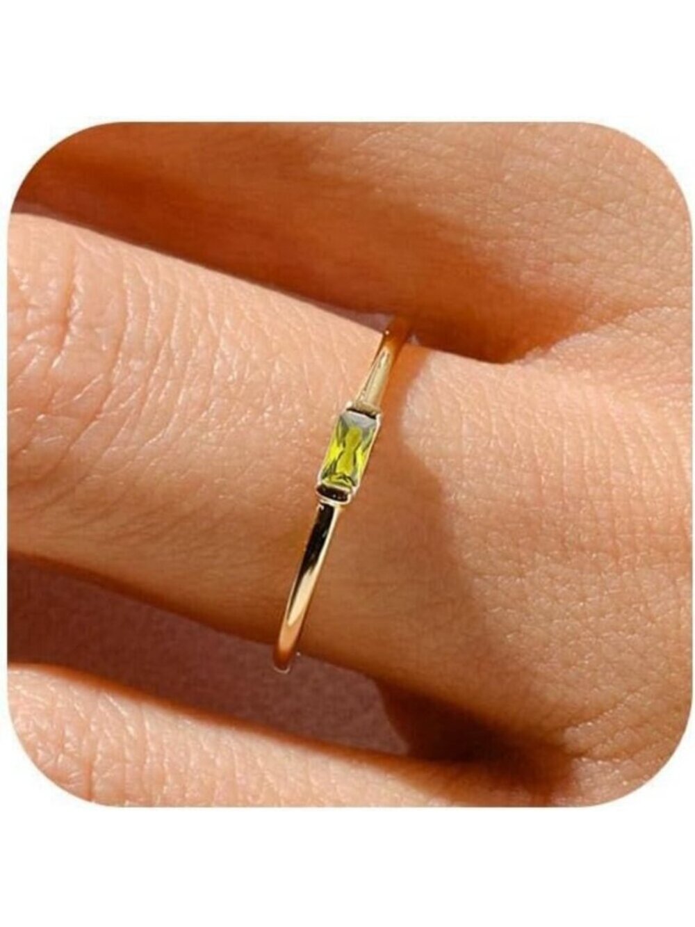 Women Green/gold Non Tarnish Dainty 14k Gold Plated Baguette Emerald Stone Ring
